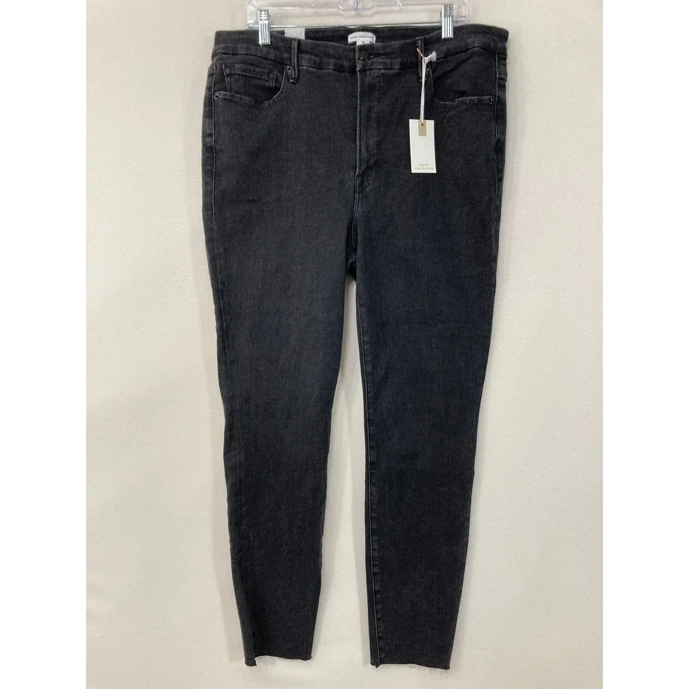 New Good American Good Legs Jeans size 18 Black Skinny High Rise Raw Hem